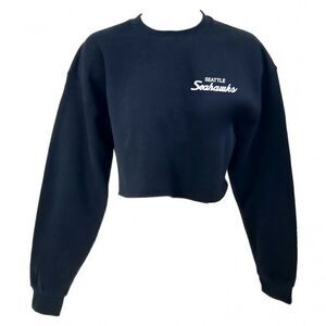 SEATTLE SEAHAWKS Double Script NFL Cropped Crop Top Pullover Crewneck Sweatshirt